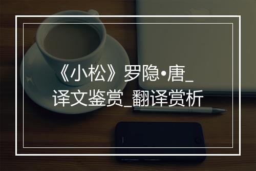 《小松》罗隐•唐_译文鉴赏_翻译赏析