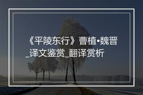 《平陵东行》曹植•魏晋_译文鉴赏_翻译赏析