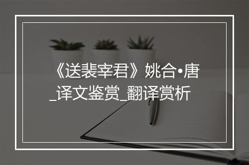 《送裴宰君》姚合•唐_译文鉴赏_翻译赏析