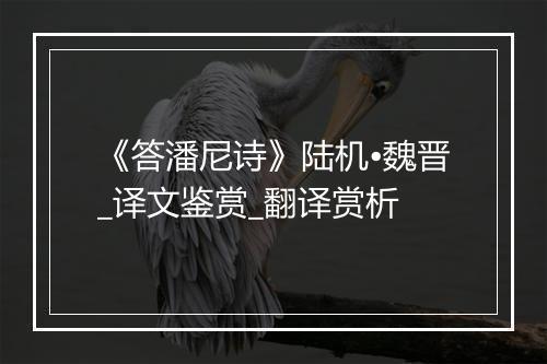 《答潘尼诗》陆机•魏晋_译文鉴赏_翻译赏析