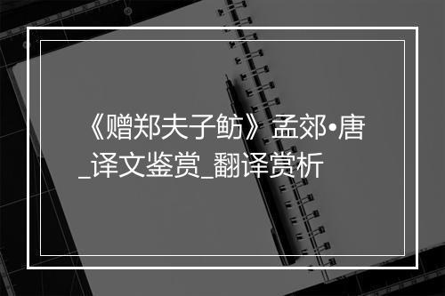 《赠郑夫子鲂》孟郊•唐_译文鉴赏_翻译赏析