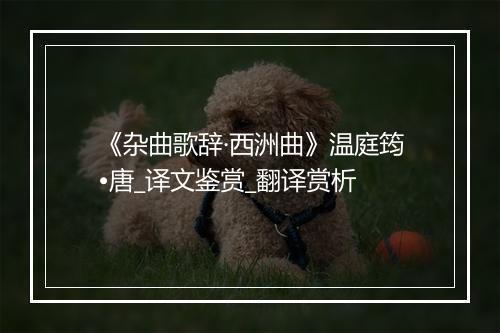 《杂曲歌辞·西洲曲》温庭筠•唐_译文鉴赏_翻译赏析