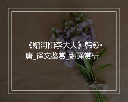 《赠河阳李大夫》韩愈•唐_译文鉴赏_翻译赏析