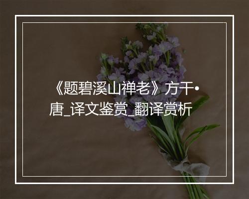 《题碧溪山禅老》方干•唐_译文鉴赏_翻译赏析