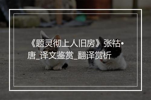 《题灵彻上人旧房》张祜•唐_译文鉴赏_翻译赏析