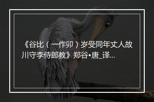 《谷比（一作卯）岁受同年丈人故川守李侍郎教》郑谷•唐_译文鉴赏_翻译赏析