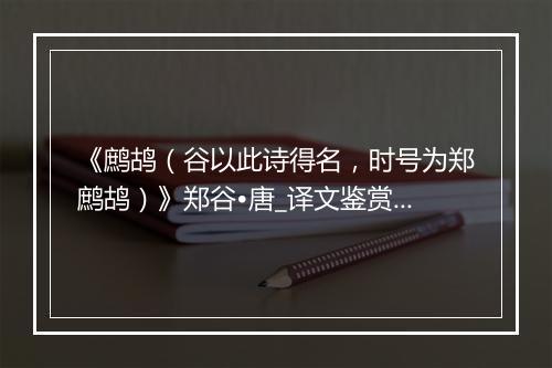 《鹧鸪（谷以此诗得名，时号为郑鹧鸪）》郑谷•唐_译文鉴赏_翻译赏析