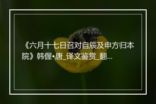 《六月十七日召对自辰及申方归本院》韩偓•唐_译文鉴赏_翻译赏析