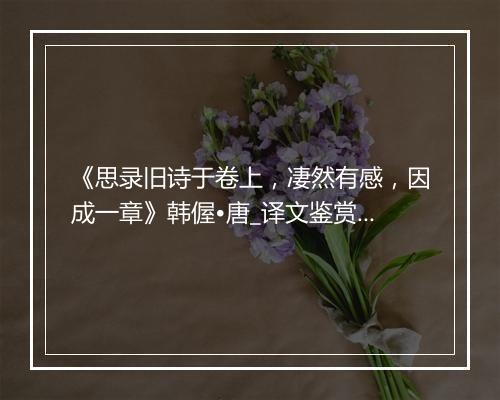 《思录旧诗于卷上，凄然有感，因成一章》韩偓•唐_译文鉴赏_翻译赏析