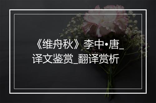 《维舟秋》李中•唐_译文鉴赏_翻译赏析