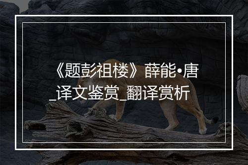 《题彭祖楼》薛能•唐_译文鉴赏_翻译赏析