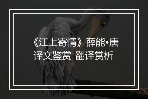 《江上寄情》薛能•唐_译文鉴赏_翻译赏析