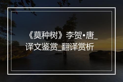 《莫种树》李贺•唐_译文鉴赏_翻译赏析