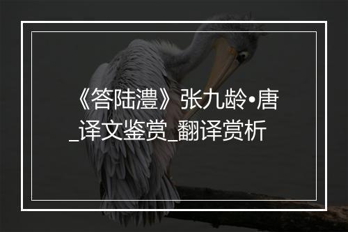 《答陆澧》张九龄•唐_译文鉴赏_翻译赏析