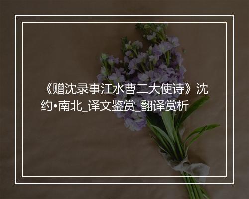 《赠沈录事江水曹二大使诗》沈约•南北_译文鉴赏_翻译赏析