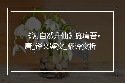 《谢自然升仙》施肩吾•唐_译文鉴赏_翻译赏析