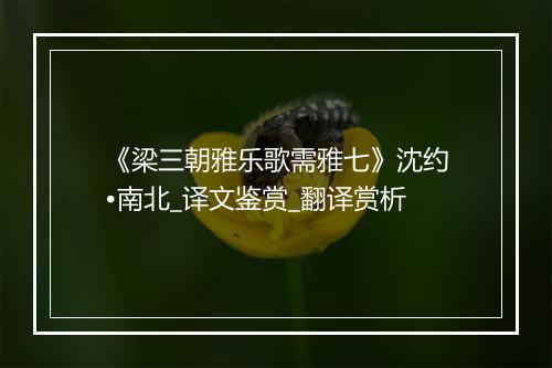 《梁三朝雅乐歌需雅七》沈约•南北_译文鉴赏_翻译赏析