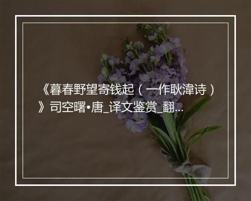 《暮春野望寄钱起（一作耿湋诗）》司空曙•唐_译文鉴赏_翻译赏析