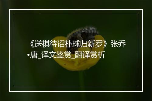 《送棋待诏朴球归新罗》张乔•唐_译文鉴赏_翻译赏析