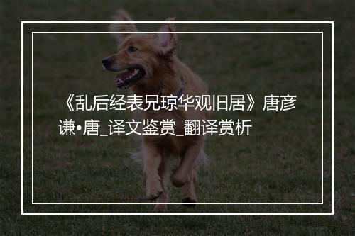 《乱后经表兄琼华观旧居》唐彦谦•唐_译文鉴赏_翻译赏析