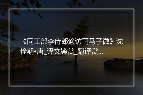 《同工部李侍郎適访司马子微》沈佺期•唐_译文鉴赏_翻译赏析