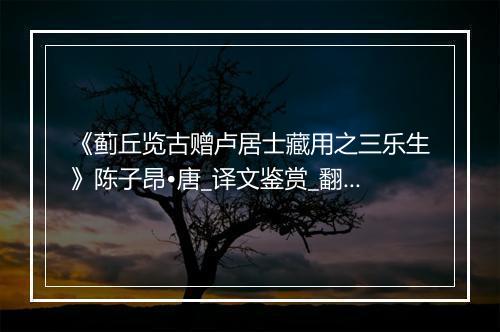 《蓟丘览古赠卢居士藏用之三乐生》陈子昂•唐_译文鉴赏_翻译赏析