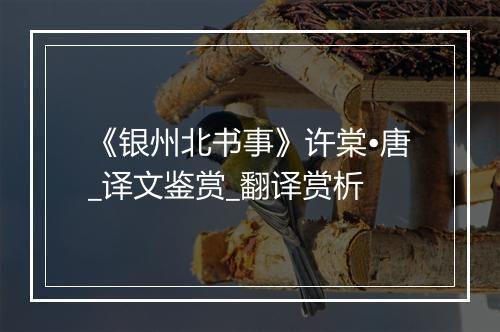 《银州北书事》许棠•唐_译文鉴赏_翻译赏析