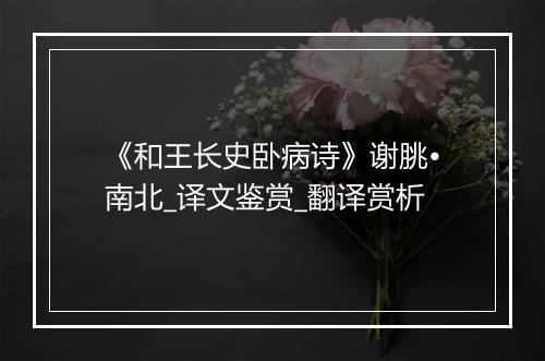 《和王长史卧病诗》谢朓•南北_译文鉴赏_翻译赏析