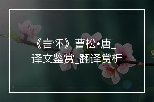 《言怀》曹松•唐_译文鉴赏_翻译赏析