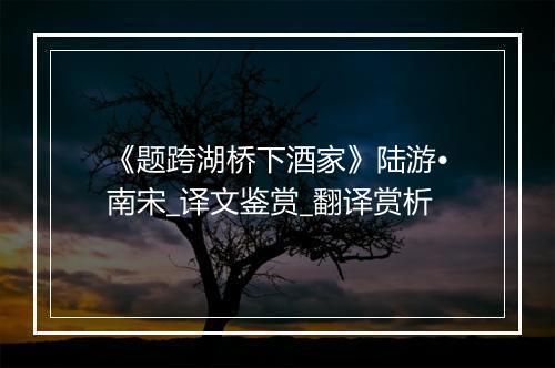 《题跨湖桥下酒家》陆游•南宋_译文鉴赏_翻译赏析