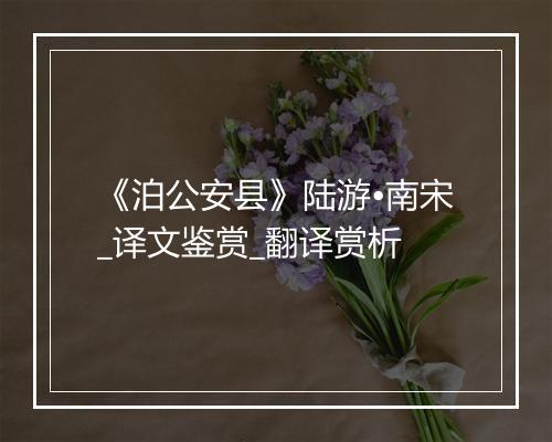 《泊公安县》陆游•南宋_译文鉴赏_翻译赏析