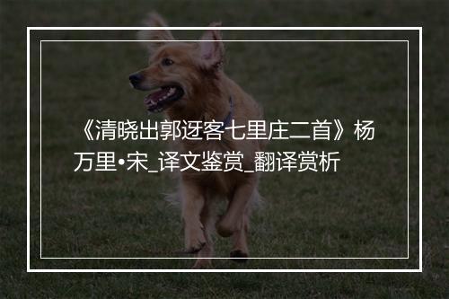 《清晓出郭迓客七里庄二首》杨万里•宋_译文鉴赏_翻译赏析