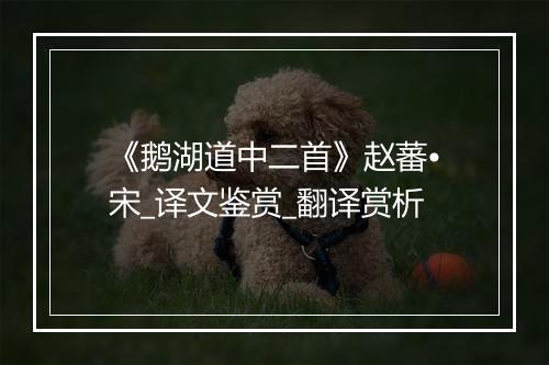 《鹅湖道中二首》赵蕃•宋_译文鉴赏_翻译赏析