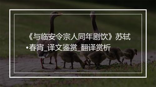 《与临安令宗人同年剧饮》苏轼•春宵_译文鉴赏_翻译赏析