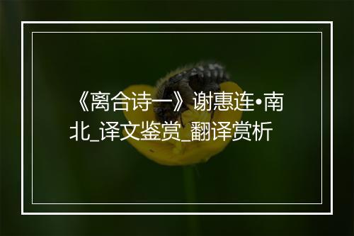 《离合诗一》谢惠连•南北_译文鉴赏_翻译赏析