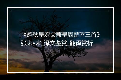 《感秋呈宏父兼呈周楚望三首》张耒•宋_译文鉴赏_翻译赏析