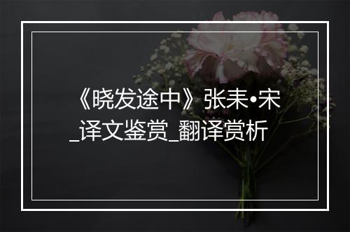 《晓发途中》张耒•宋_译文鉴赏_翻译赏析