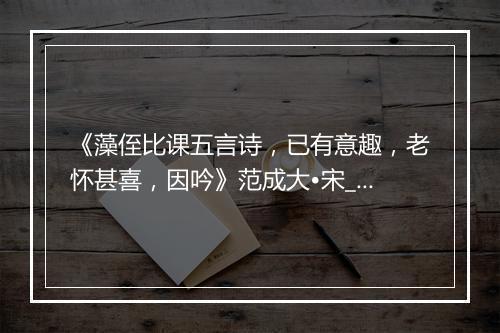 《藻侄比课五言诗，已有意趣，老怀甚喜，因吟》范成大•宋_译文鉴赏_翻译赏析