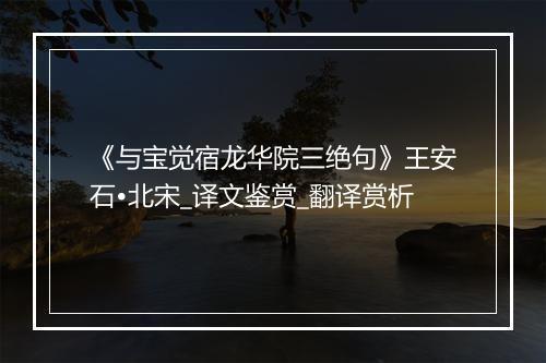 《与宝觉宿龙华院三绝句》王安石•北宋_译文鉴赏_翻译赏析