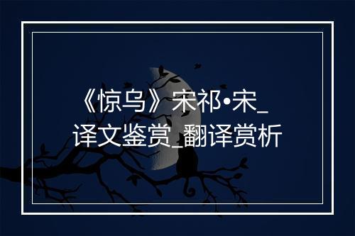 《惊乌》宋祁•宋_译文鉴赏_翻译赏析