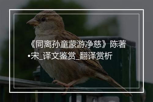 《同离孙童蒙游净慈》陈著•宋_译文鉴赏_翻译赏析