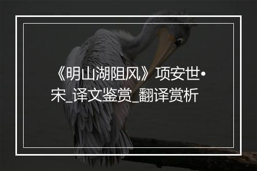 《明山湖阻风》项安世•宋_译文鉴赏_翻译赏析