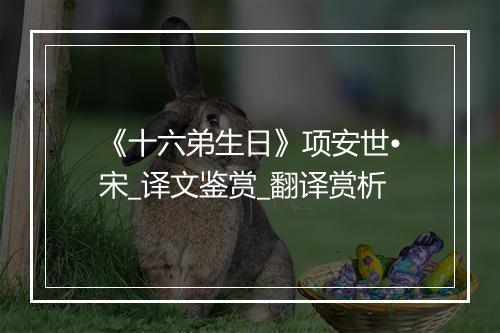 《十六弟生日》项安世•宋_译文鉴赏_翻译赏析