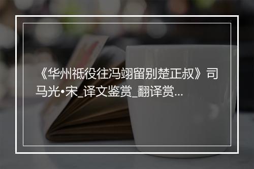 《华州祗役往冯翊留别楚正叔》司马光•宋_译文鉴赏_翻译赏析