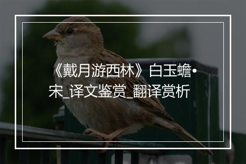 《戴月游西林》白玉蟾•宋_译文鉴赏_翻译赏析