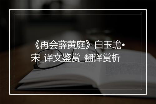 《再会薛黄庭》白玉蟾•宋_译文鉴赏_翻译赏析