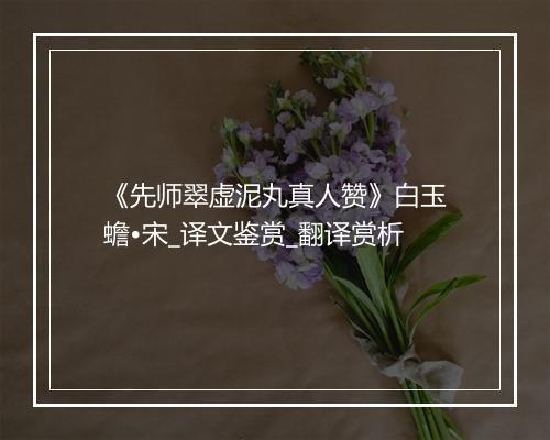 《先师翠虚泥丸真人赞》白玉蟾•宋_译文鉴赏_翻译赏析