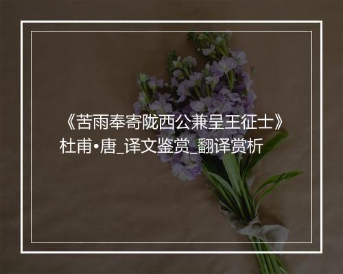 《苦雨奉寄陇西公兼呈王征士》杜甫•唐_译文鉴赏_翻译赏析