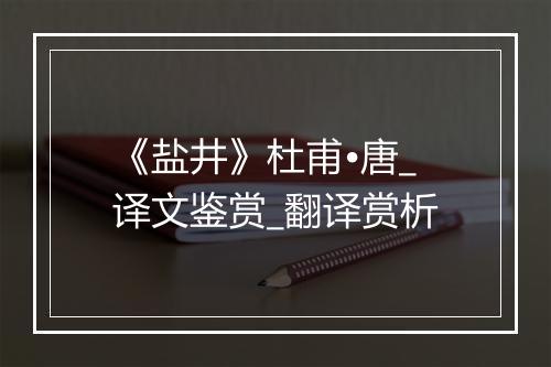 《盐井》杜甫•唐_译文鉴赏_翻译赏析