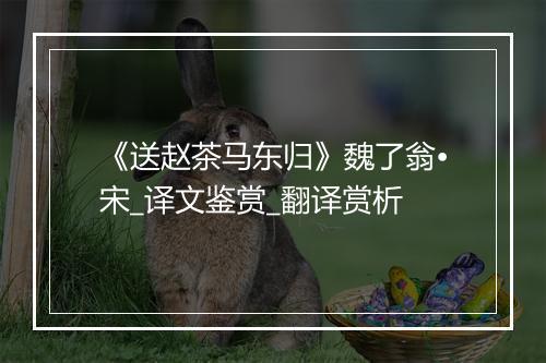 《送赵茶马东归》魏了翁•宋_译文鉴赏_翻译赏析